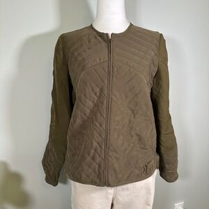 Lucky Brand Womens Olive Green Quilted Front Zip Jacket Size‎ S Small